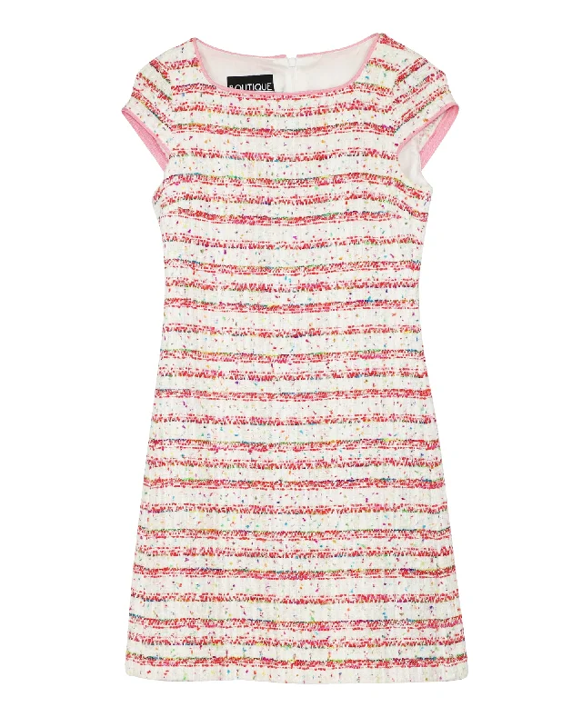 Trend Setting Wardrobe Boutique Moschinio Striped Tweed Dress In Pink Cotton