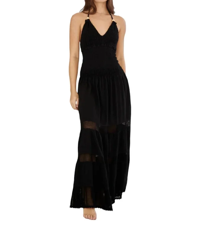 Gorgeous Glamour Collection Carly Long Crochet Halter Dress In Black