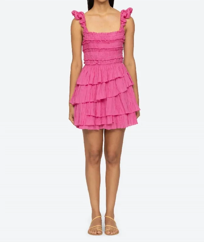 High End Women's Wear Cole Ramie Tiered Dress In Pink