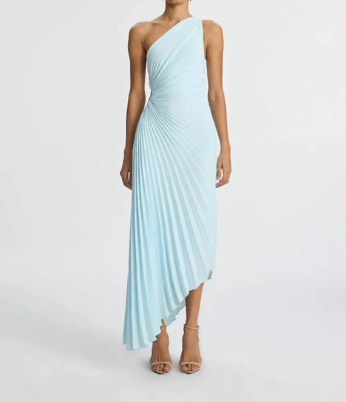 Elegant Simplicity Wardrobe Delfina Matte Pleated Dress In Aqua