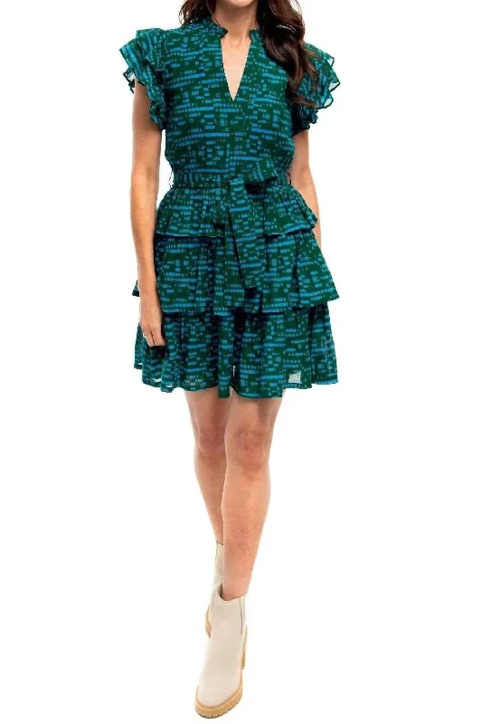 Evening Elegance Delilah Ruffle Dress In Emerald