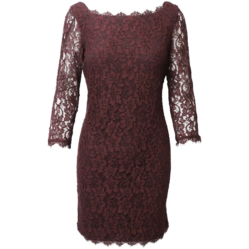 Durable Fashion Picks Diane Von Furstenberg Lace Dress in Burgundy Rayon