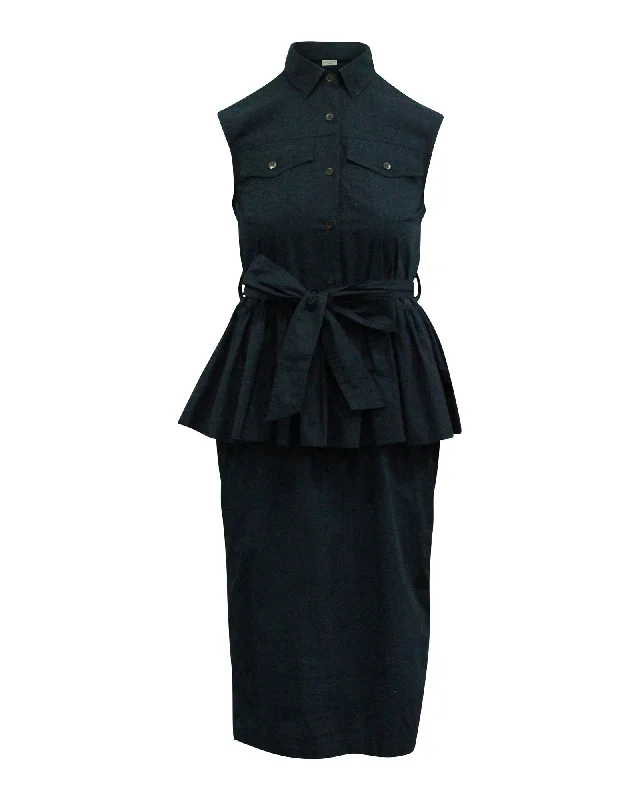 Low Price Special Dries Van Noten Peplum Dress in Navy Blue Cotton