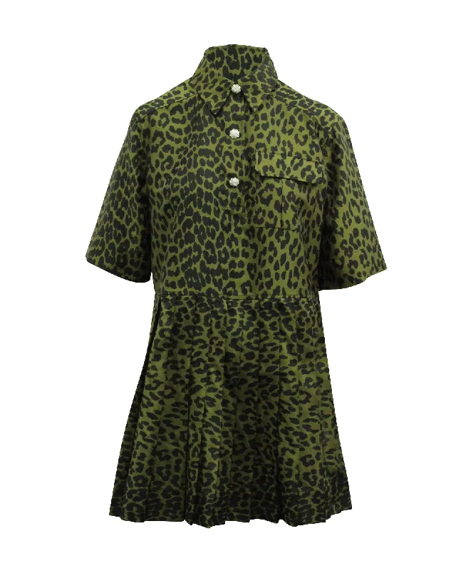 Comfort Meets Fashion Ganni Crispy Jacquard Button Front Dress in Green Polyester