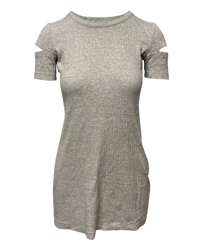 Wardrobe Update Helmut Lang Slash Sleeve Dress in Grey Cotton