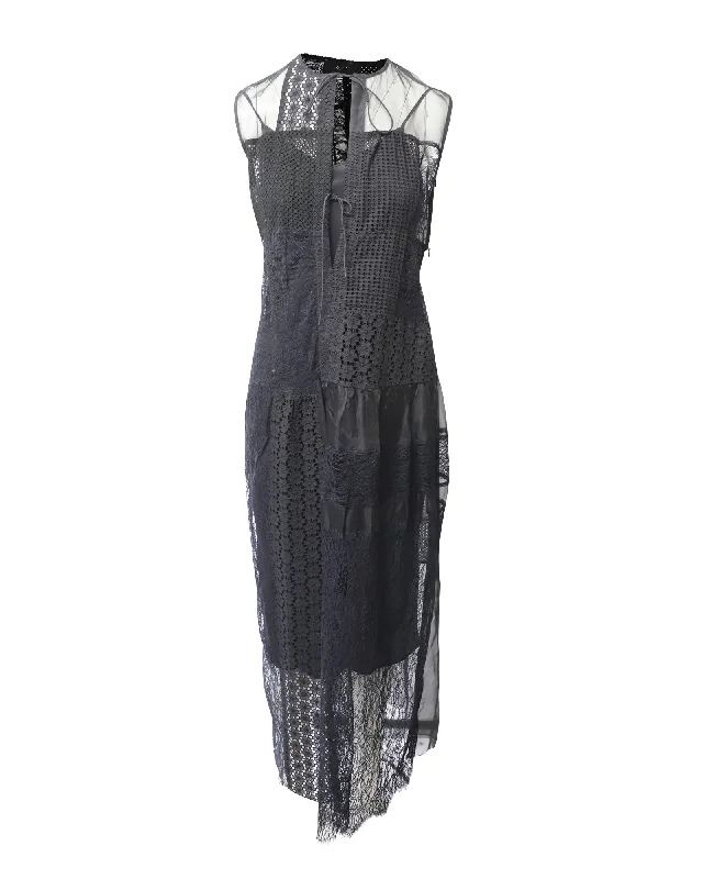 Travel Essentials Joseph Patchwork Lace Long Dress in Black Nylon