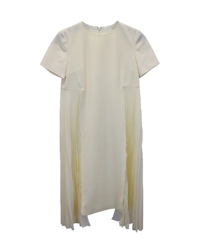 Summer Deals Maison Margiela Side Pleat Dress in Cream Wool