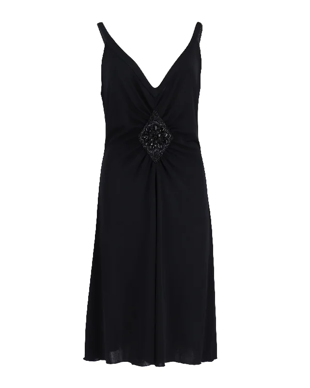 Seasonal Picks Moschino Embellished Cocktail Dress in Black Acetate