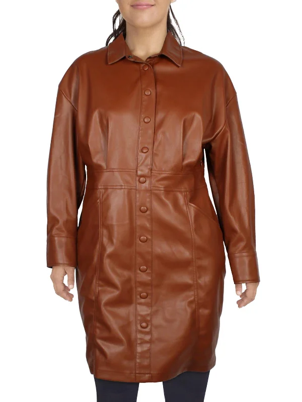 Big Savings Plus Womens Collar Faux Leather Shirtdress