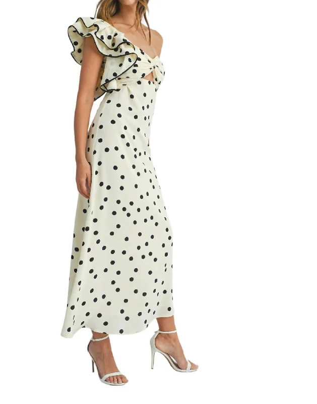 Minimalist Office - Ready Style Polka Dot One Shoulder Dress In White