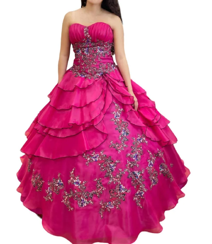 Clearance Sale, All Cheap Quinceañera Off Shoulder Dress In Fuchsia/multi