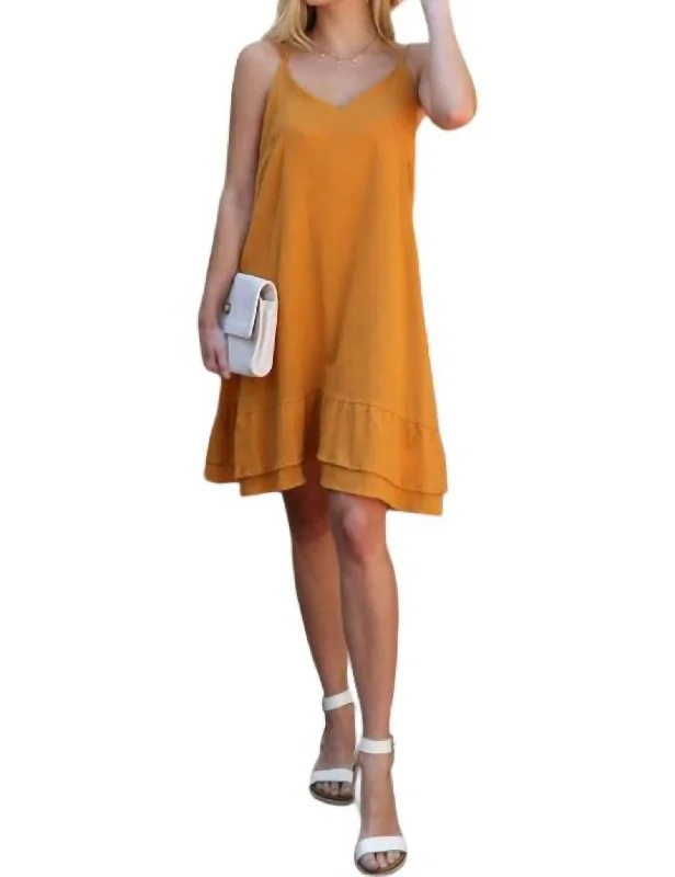 Effortless Everyday Wear Ruffle My Feathers Dress In Mustard