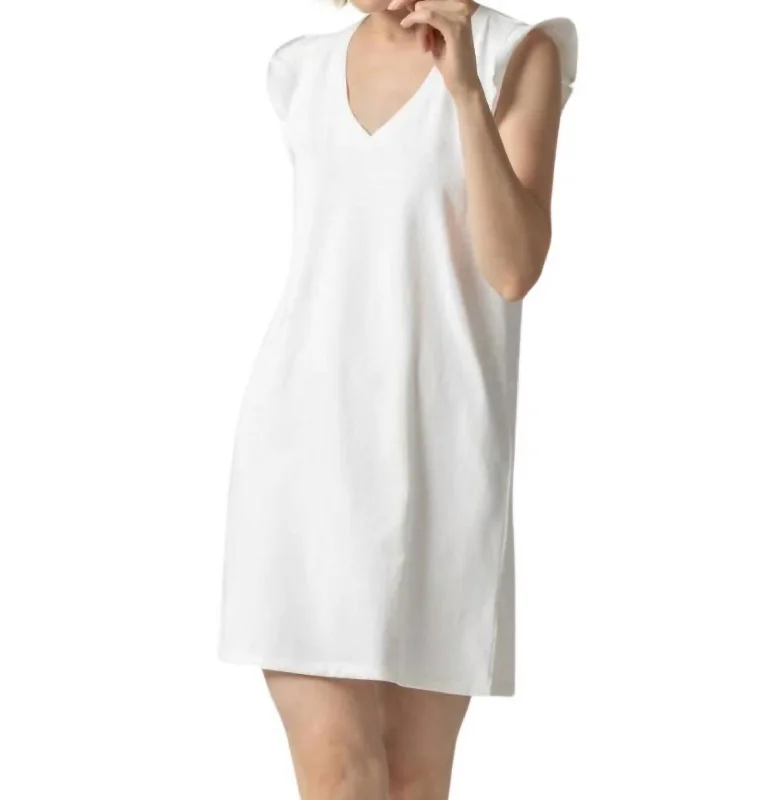 Season Sale Ruffle Sleeve V Neck Dress In White