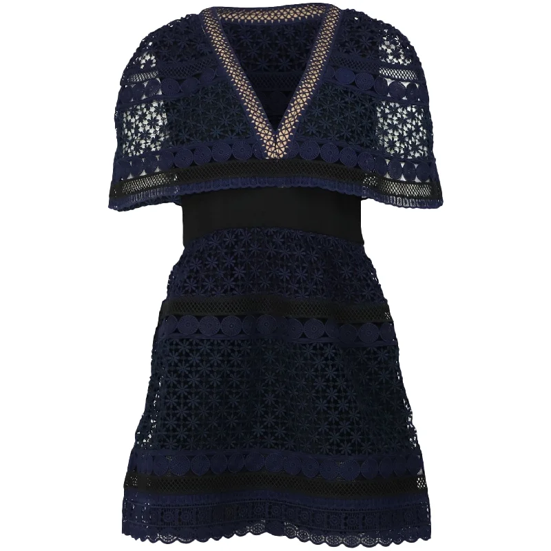 Elegant Attire For The Modern Lady Self-Portrait Guipure Lace Cape Dress in Blue Polyester