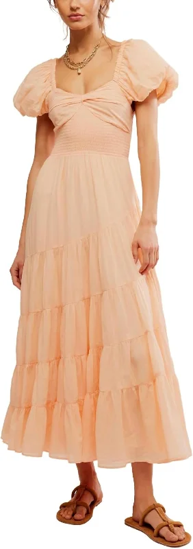 Graceful Movement Short Sleeve Sundrenched Maxi In Apricot