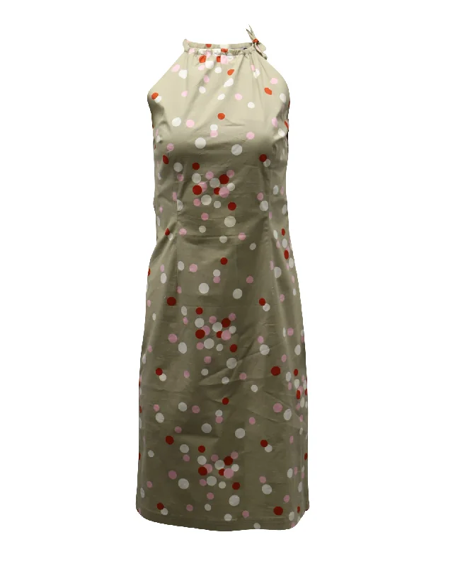 Budget Friendly Sportmax Polka Dot Halter Dress in Beige Cotton