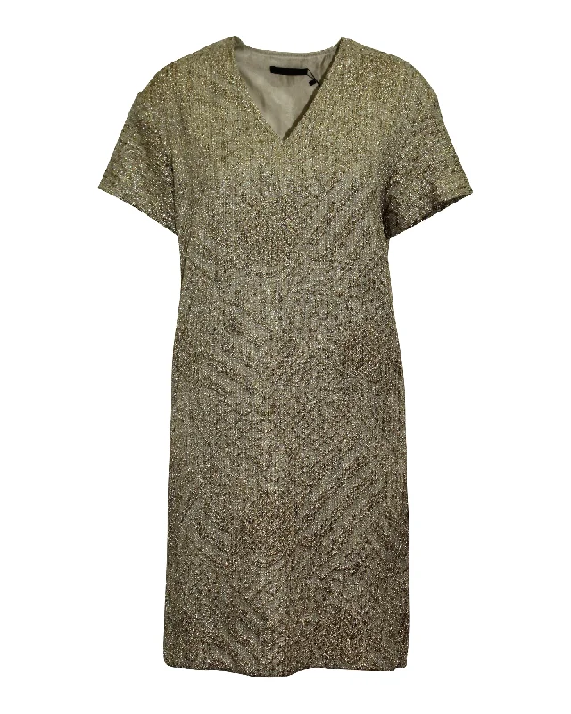 Trend Leading Collection The Row Glitter Embellished Short Dress in Metallic Gold Polyester