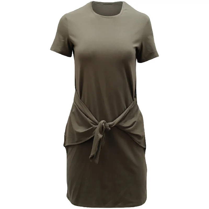 Vintage Inspired Fashion Sale Theory Dakui Front Tie Dress in Olive Green Cotton