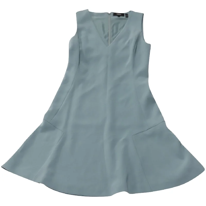 The Good Stuff Theory Flared Hem V-Neck Dress in Mint Triacetate