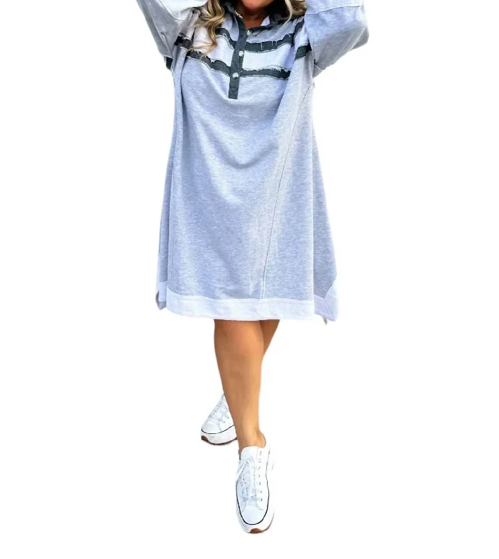 Chic Urban Fashion Look Varsity Jersey Dress In Grey