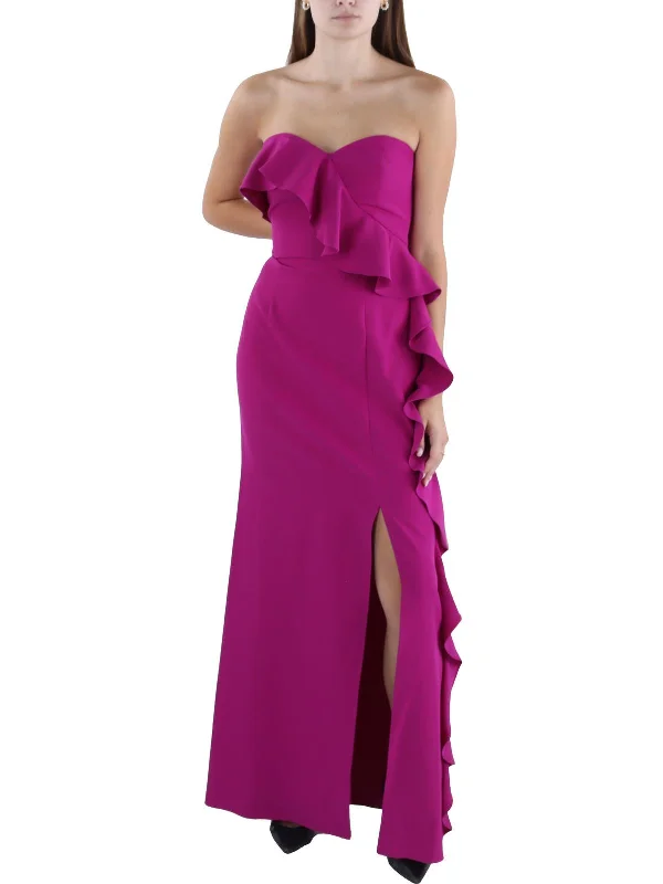 Bold Fashion Womens Ruffled Side Slit Evening Dress